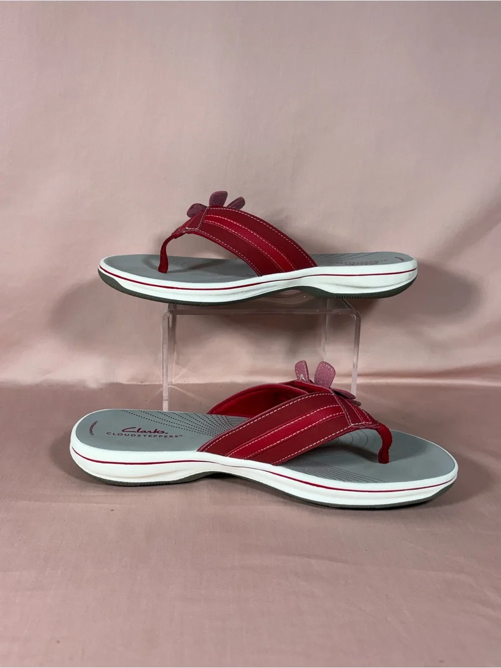 Clarks Cloudsteppers Brinkley Floral Cherry Red Flip Flop Sandals W's 9 M